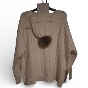 Joie Sweater & Hat Set Soft Cable Knit Sweater & Pom-Pom Beanie NWT Sz Medium